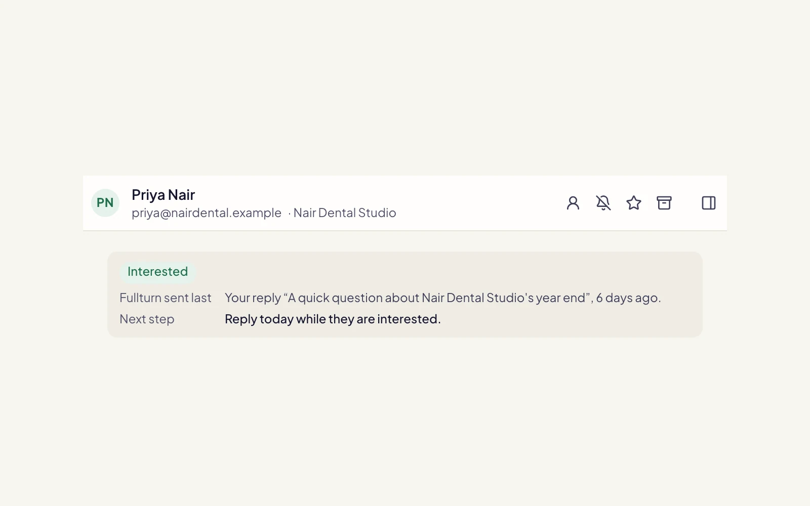 Screenshot of the Fullturn app: the classified reply.