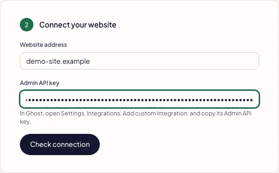 Fullturn Ghost connection form with Admin API key