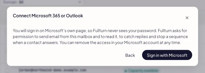 Fullturn Microsoft 365 / Outlook tile and the explanation before sign-in
